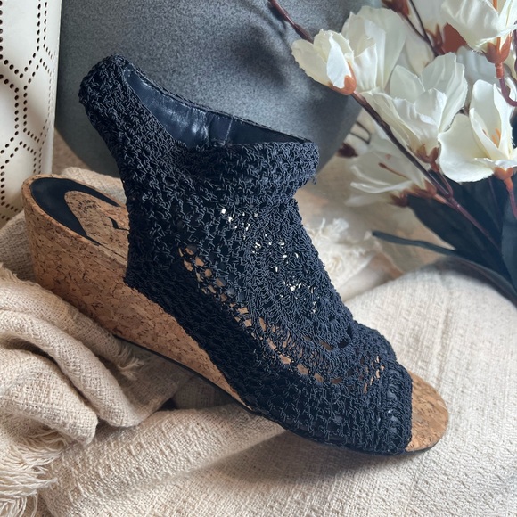 Nina Shoes - Nina NEVAEH Navy Crochet Wedge Sandals
